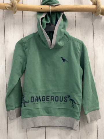 Sanetta  Pullover  Gr. 116  grün grauer Bund Kapuze Dino Schrift 