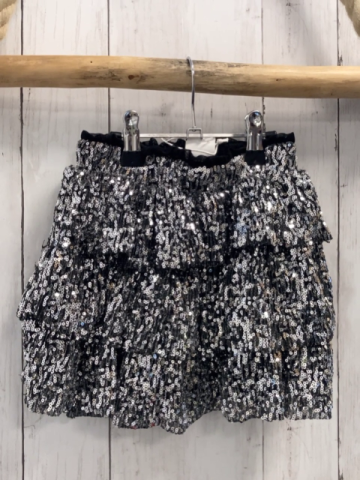 neu Zara  Rock Gr. 122  slber Pailetten schwarzer Bund 