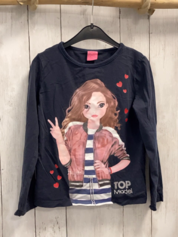 Top Model Langarmshirt  Gr. 128  dunkelgrau Mädchen rot Herzen 