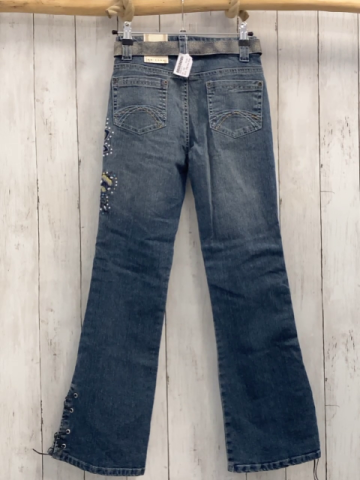 2tlg neu Arizona  Hose + Gürtel  Gr. 152  blau Jeans Blumen mit bunten Steinen + grau mit Nieten 