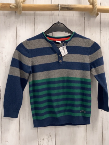 S Oliver  Pullover  Gr. 116  grau blau grüne Streifen Strick Knopfleiste 