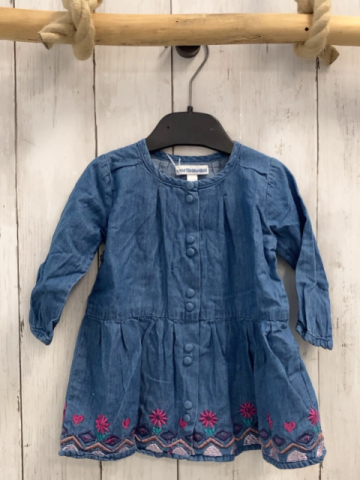 vertbaudet Kleid Gr. 68  blau Jeans gestickte Blumen