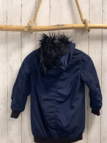 H&M  Jacke  Gr. 122  blau Kapuze mit schwarzem Fellbund 