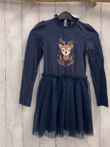   Kleid  Gr. 116  blaues Oberteil mit Reh Tüllüberrock mit goldenen Glitzerpunken 