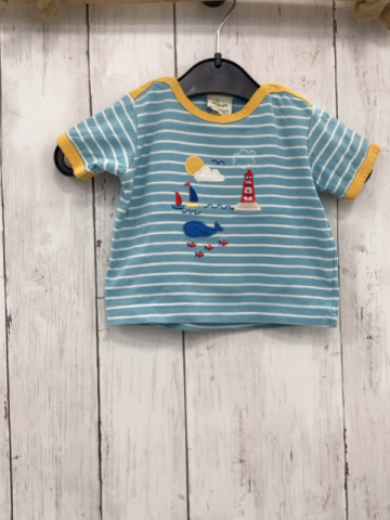 Alana  T-Shirt  Gr. 62  hellblau weiße Streifen gelber Bund Wal Fische Leuchtturm ua 