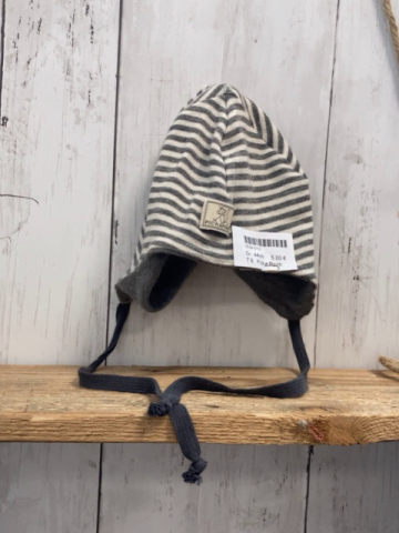 Pick a Pooh  Mütze  Gr. 44cm   grau hellgraue Streifen Strick 70 % Schurwolle 30 % Seide 