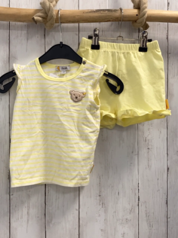 2tlg Steiff  T-Shirt + Shorts  Gr. 74  weiß gelbe Streifen + gelb 