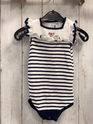 Ralph Lauren  Playsuit  Gr. 68  weiß blaue Streifen Strick Rüschen blauer Bund 