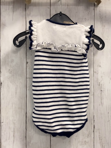 Ralph Lauren  Playsuit  Gr. 68  weiß blaue Streifen Strick Rüschen blauer Bund 