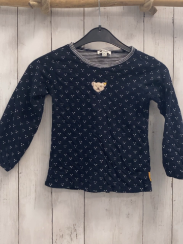 Steiff  Pullover  Gr. 104  dunkelblau weiße Punkte blau weißer Streifenbund Plüschbärenkopf 