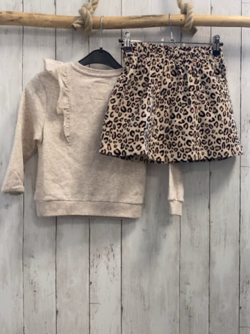 2tlg neu  Pullover + Rock  Gr. 116  beige Herz mit Minnie Mouse + goldener Pailettenschleife + beige schwarz apricot leoprint 