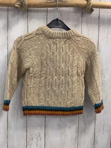 Zara  Pullover  Gr. 98  beige Strick Zöpfe petrol braun orange rost gestreifter Bund 