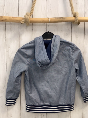   Jacke  Gr. 116  blau hellgrau meliert blau weißer Streifenbund 