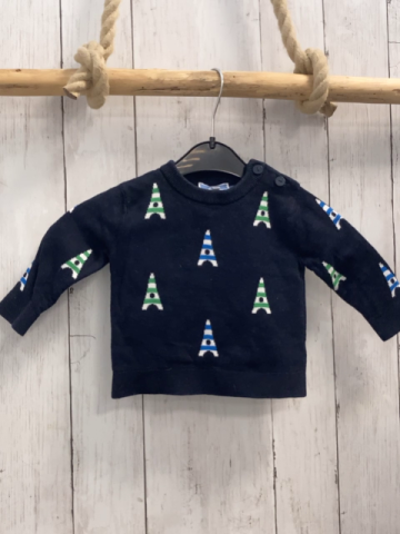 Jacadi  Pullover  Gr. 68  blau Strick bunte Leuchttürme 