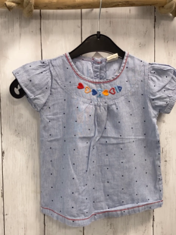 Alana  Sommerbluse  Gr. 92  hellblau weiße Streifen rote Nähte herzen 