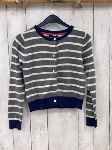 Marc O´ Polo  Strickjacke  Gr. 140  grau weiße Streifen blauer Bund 