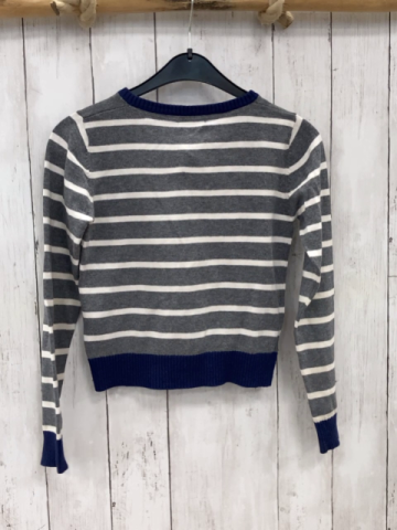Marc O´ Polo  Strickjacke  Gr. 140  grau weiße Streifen blauer Bund 