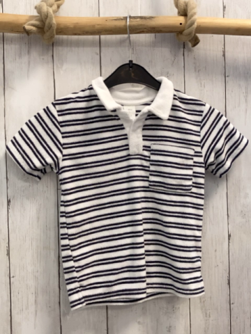 H&M  T-Shirt  Gr. 92  weiß schwarze Streifen Frottee weißer Kragen 