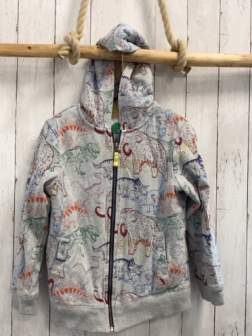 Mini Boden  Sweatjacke  Gr. 140  grau bunte Dinos Kapuze Teddyfutter 