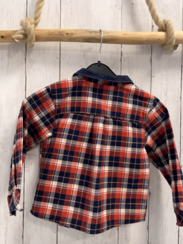 Obaibi Hemd  Gr. 98  rot blau ocker weiß kariert blauer Kordkrage 