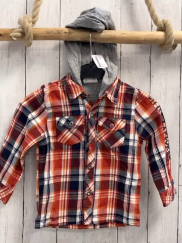   Hemd  Gr. 92  rot orange grau weiß kariert graue Kapuze 