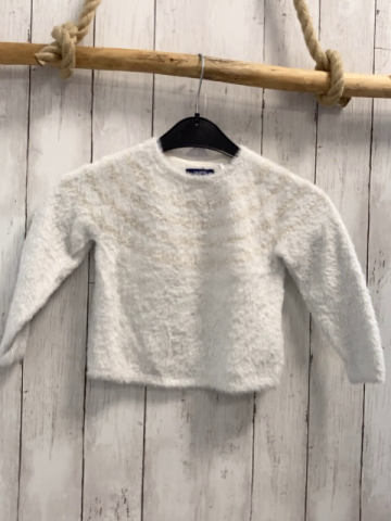 Okaidi Pullover  Gr. 92  weiß Strick flusig mit beige Streifen