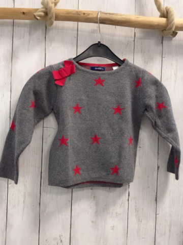 Okaidi Pullover  Gr. 98  grau Strick rote Sterne + Schleife 