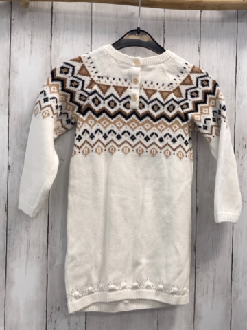 Sergent Major  Kleid  Gr. 110  weiß + braun schwarz ocker Muster mit Zackenstreifn Strick 