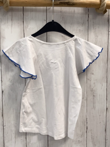 Okaidi  T-Shirt  Gr. 116  weiß blauer Fische Rüschenärmel mit blauem Rand 