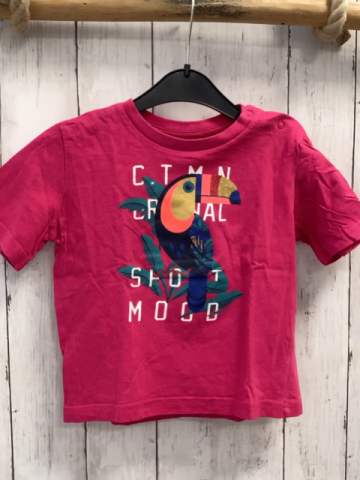 Catimini  T-Shirt  Gr. 98  pink Vogel mit golden Glitzer Blätter weiße Schrift 