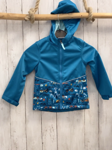   Softshelljacke  Gr. 98  hellblau Kapuze mint Fleecefutter Fahrzeuge Bäume ua 