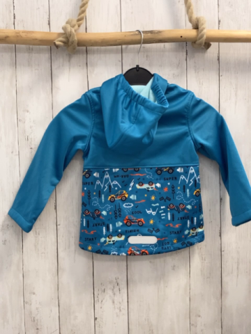   Softshelljacke  Gr. 98  hellblau Kapuze mint Fleecefutter Fahrzeuge Bäume ua 