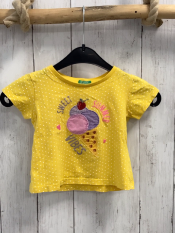 Benetton T-Shirt  Gr. 80  gelb weiße Punkte Eis Glitzerschrift 