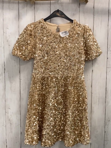   Kleid  Gr. 122/128  golden mit goldenen Pailetten 