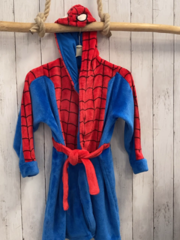 H&M  Bademantel  Gr. 122  rot blau Plüsch Kapuze Spiderman 