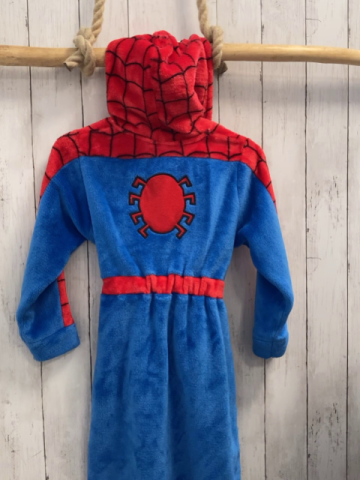 H&M  Bademantel  Gr. 122  rot blau Plüsch Kapuze Spiderman 