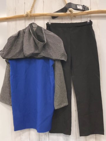 3tlg Karnevalwiertz Karnevalkostüm  Gr. 176  Ritter blau gelb schwarz silber Oberteil schwarze Hose schwarzer Gürtel 