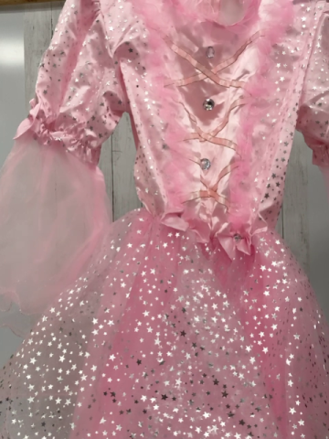 Karnevalwiertz  Karnevalkostüm  rosa Prinzessinnenkleid mit Tüll + silber Glitzersternen + Steinen 