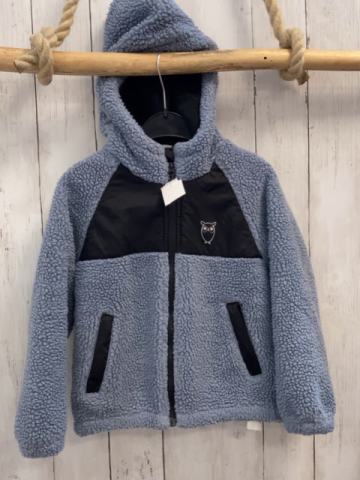   Teddyjacke  Gr. 110  hellblau + schwraz mit weißer Eule 