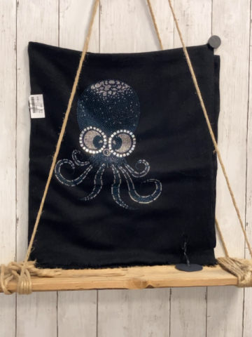 neu  Schaltuch  schwarz Krake aus blau silber Steinen 