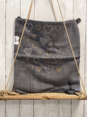 neu  Schaltuch  grau Herzen aus silb beige altrosa Steinen 