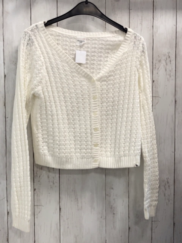 Abercrombie  Strickjacke  Gr. 158/164  weiß Rippen mit Lochmuster 