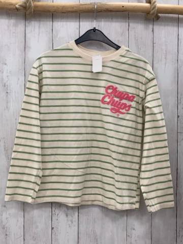 Zara  Pullover  Gr. 140  beige hellgrüne Streifen rosa Plüschschrift 