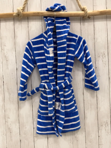   Bademantel Gr. 110  blau weiße Streifen Kapuze 