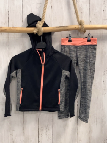 2tlg H&M  Sportset  Gr. 110  schwarz + grau hellgrau meliert + apricot Jacke + Leggings 