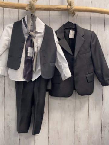 6tlg  Anzug  Gr. 92  graue Jacke Hose Weste weißes Hemd + 2 Krawatten