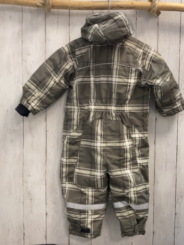 H&M  Winteroverall Gr. 86  oliv grau weiß kariert graues Fleecefutter 