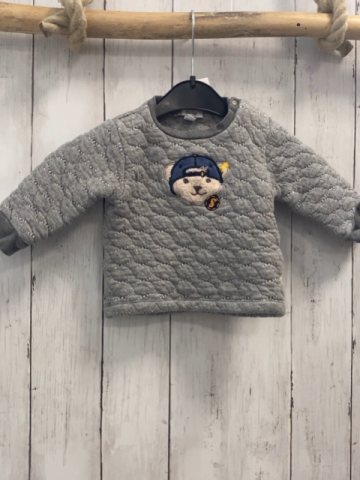 Steiff  Pullover  Gr. 80  grau hellgraue Streifen Bärenopf mit blauer Kappe 