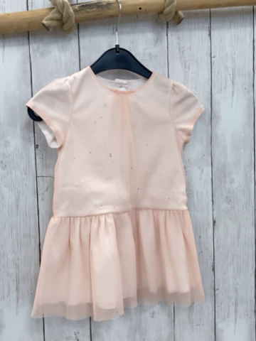 Petit Bateau  Kleid  Gr. 80  weißes Unterkleid lachs transparentes Übekleid mit silber Glitzersternen 