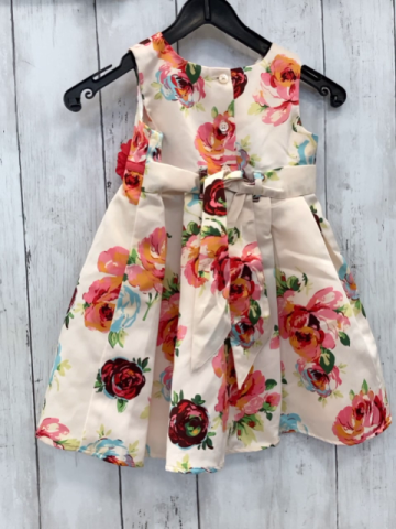 Monsoon  Kleid  Gr. 68  creme Blumen rote Rosette 